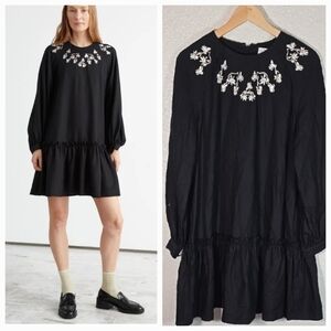 And Other Stories Elegant Black Dress with Floral Embroidery